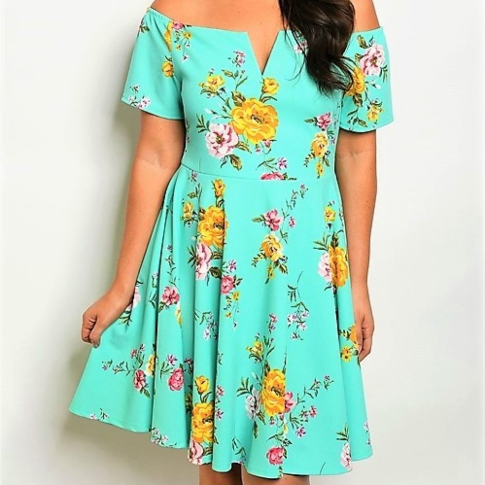 Plus Size Floral Fit And Flare Short Dress